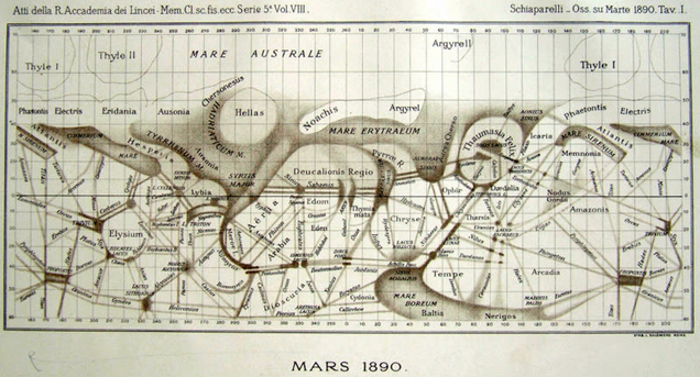 An early map of Mars based on telescope observations.